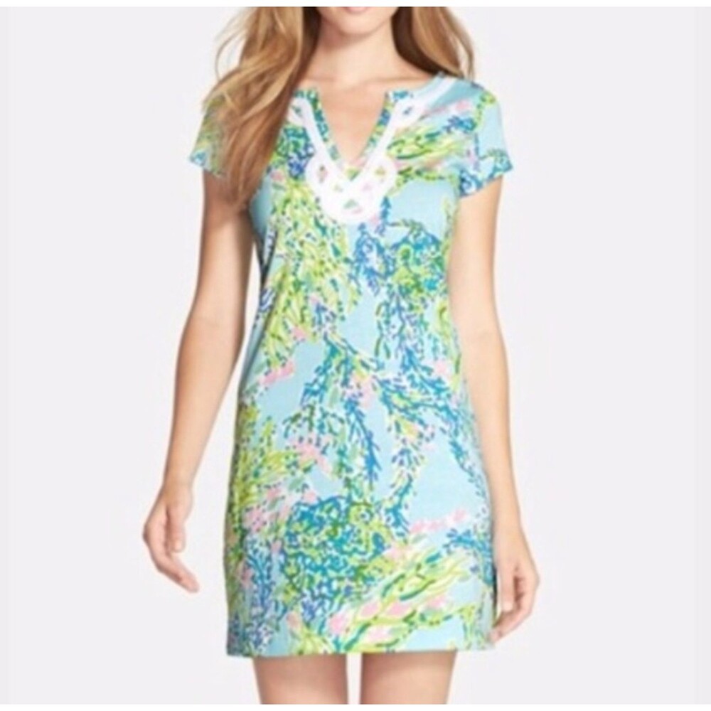 Lilly Pulitzer Brewster Dress Multicolored Embroidered V-Neck Size S Floral